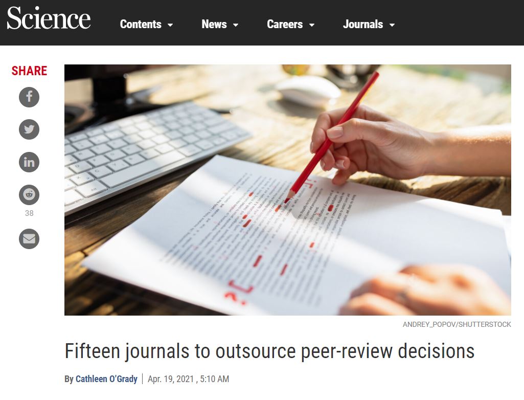 Fifteen journals to outsource peer review decisions