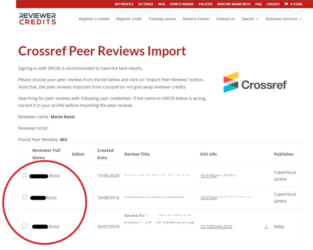 Crossref Integration Reviewer Credits Peer Review Select